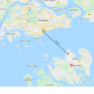 Distance between Batam and Singapore