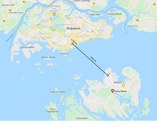 Distance between Batam and Singapore